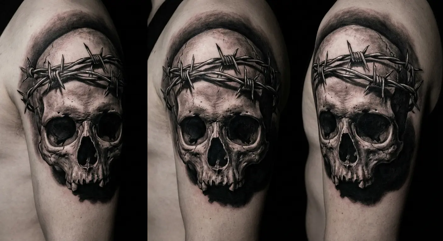 Barbed wire crown on the forearm, bold placement, clean execution