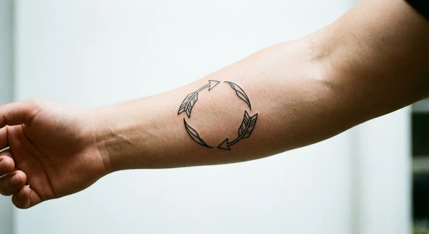 Two arrows forming a cycle on inner forearm