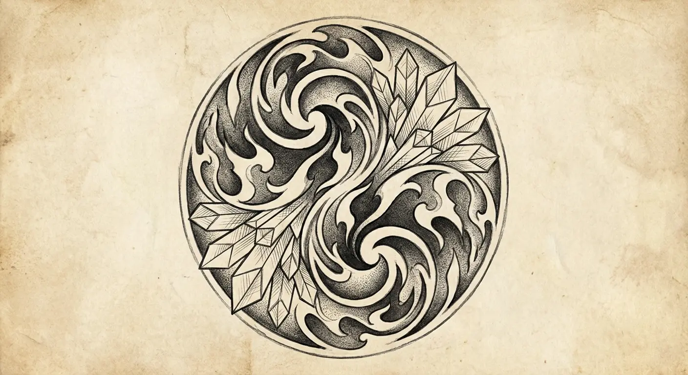 Fire and ice elements Gemini tattoo