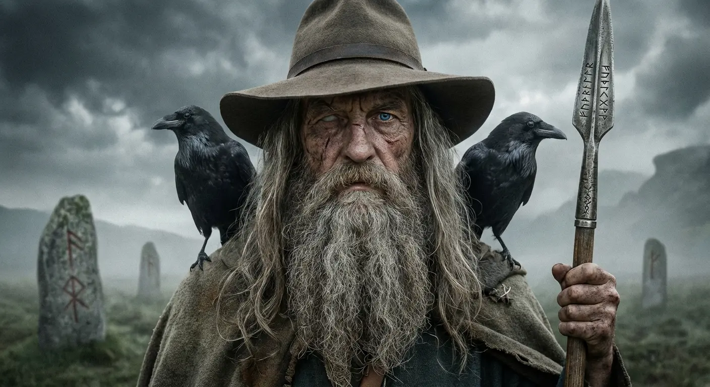 Odin All-Father with ravens tattoo design