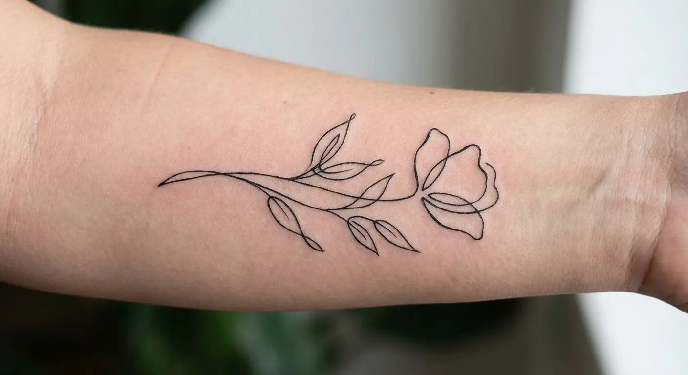 Single line botanical stem tattoo