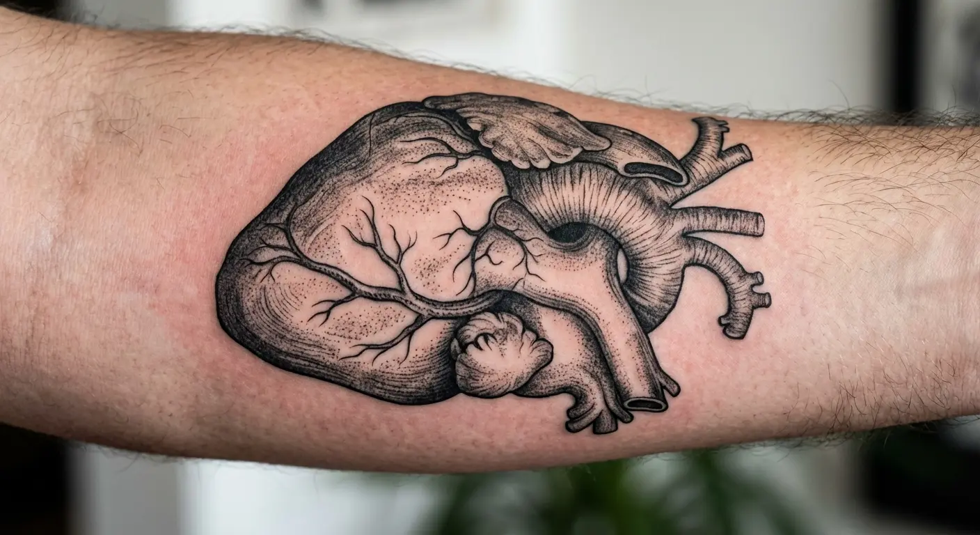 Anatomical heart tattoo (the kind that looks like a biology textbook)