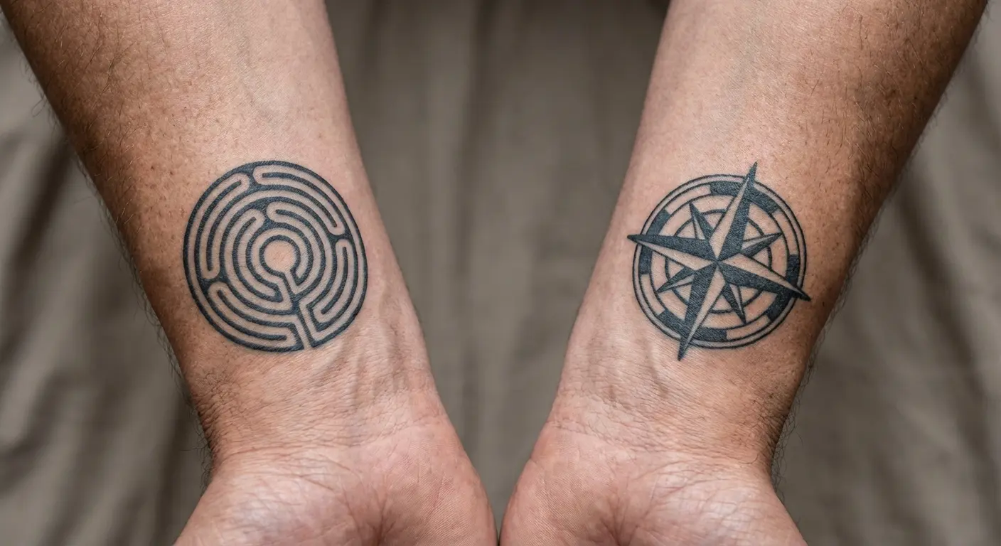 Coordinated pair tattoos across wrists