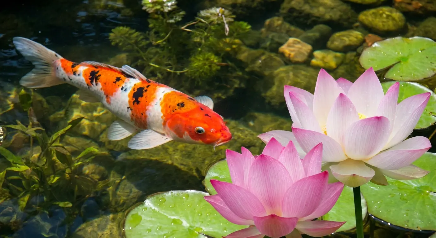 Koi fish with lotus flower tattoo design