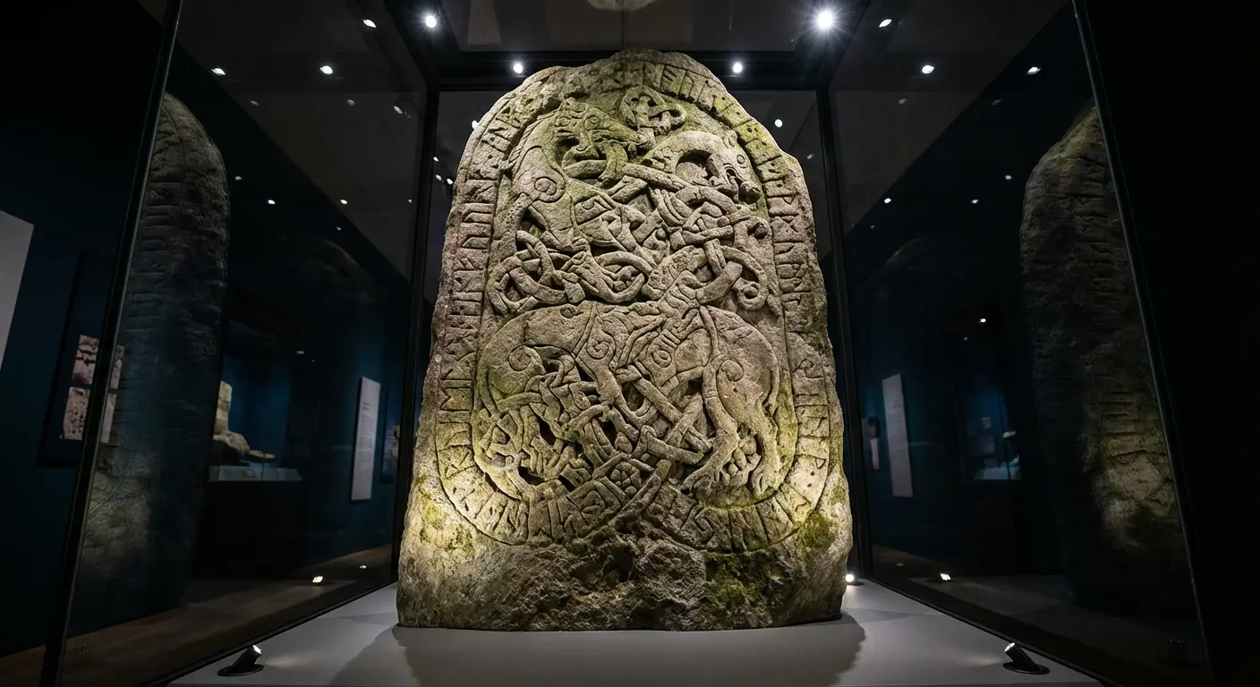 Ancient valknut stone carving detail