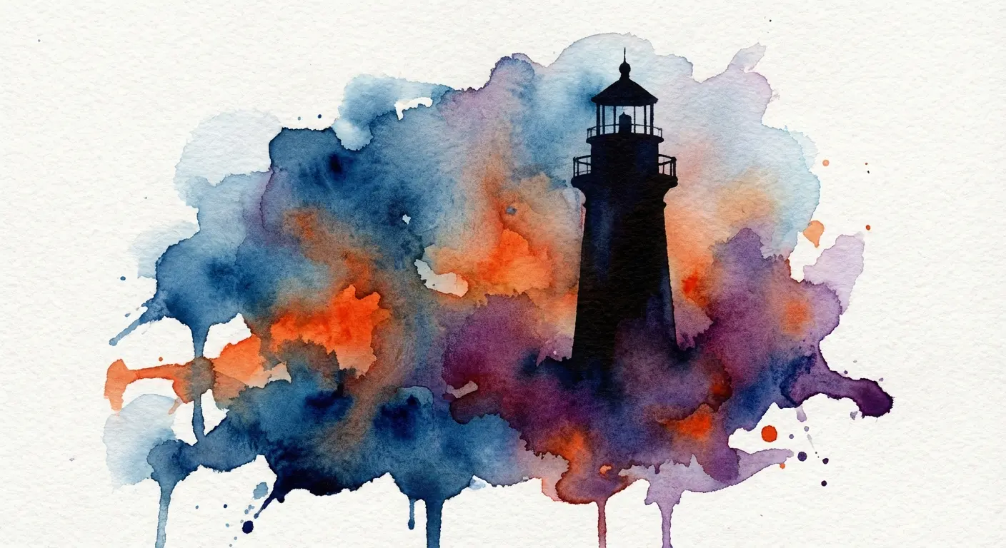 Watercolor splash lighthouse silhouette tattoo