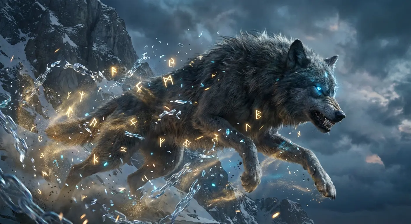 Fenrir breaking free from Gleipnir chains