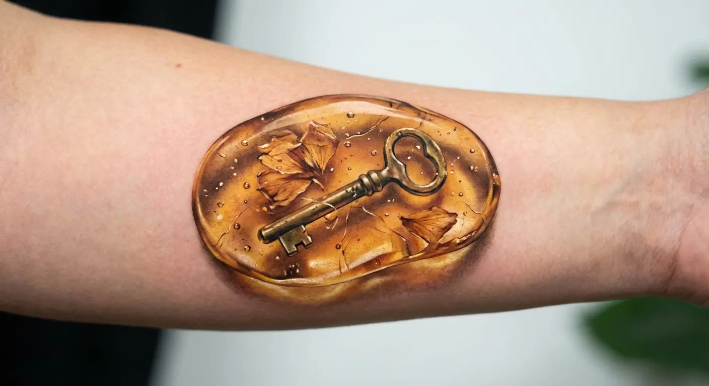 Amber preservation tattoo with personal objects