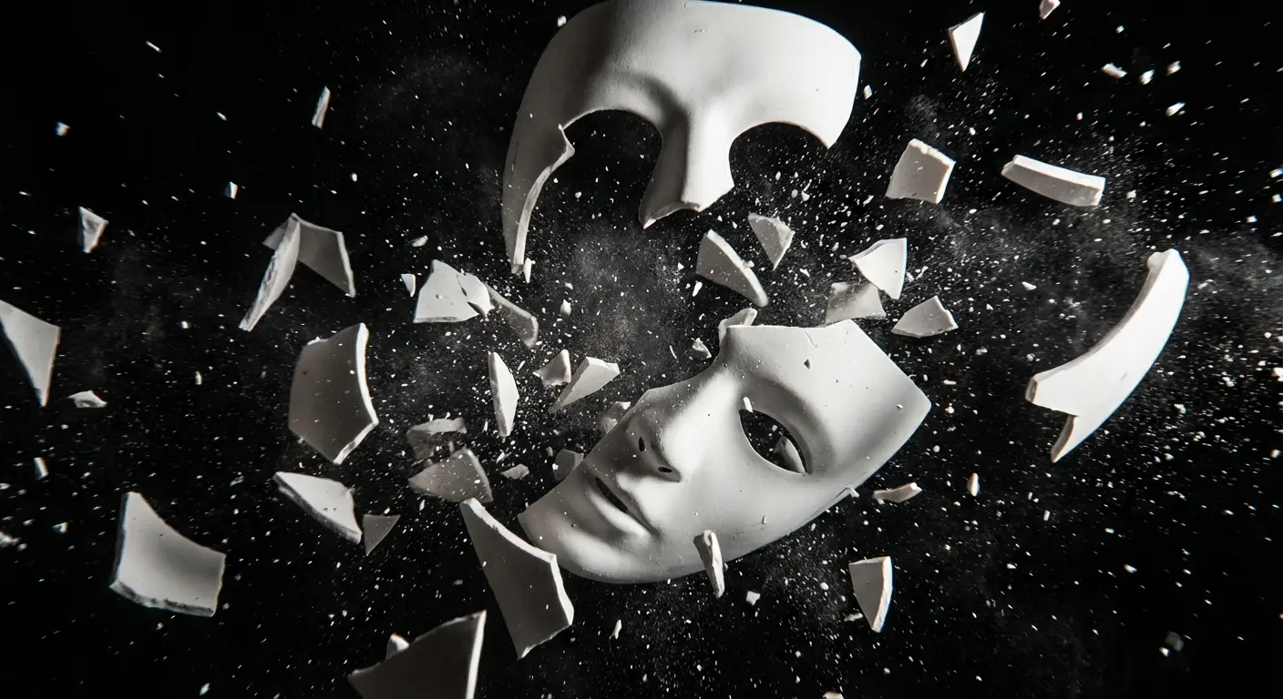 Shattered mask pieces collarbone tattoo