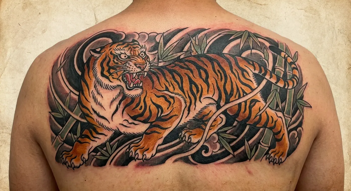 Tiger in bamboo with wind bars