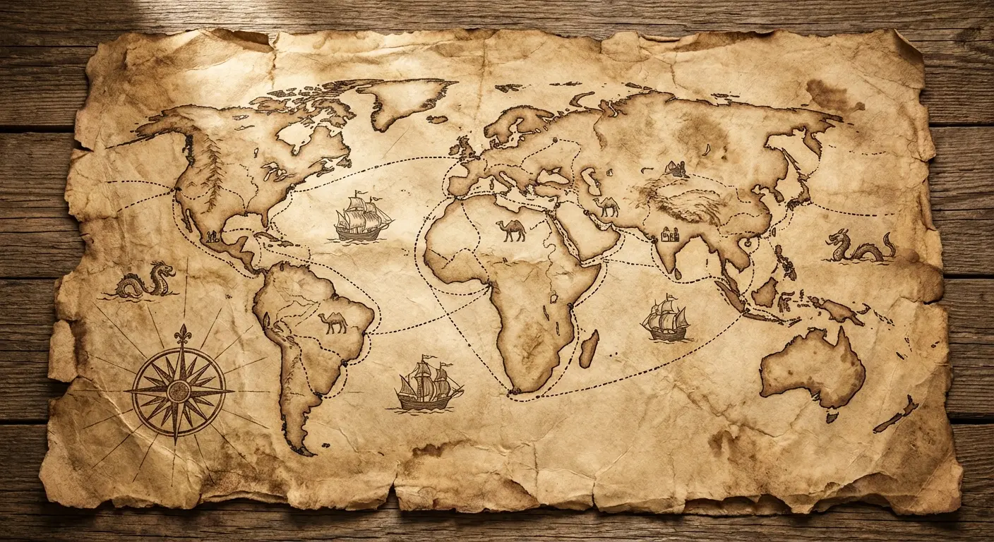 Viking Age trade routes dotwork map tattoo