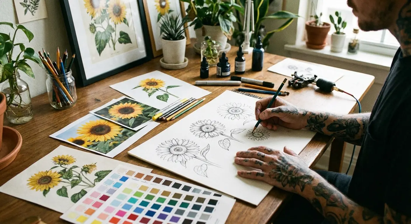 Custom sunflower tattoo design variations