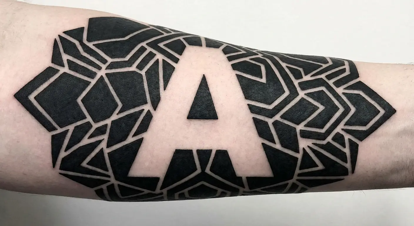 Negative space letter tattoo example