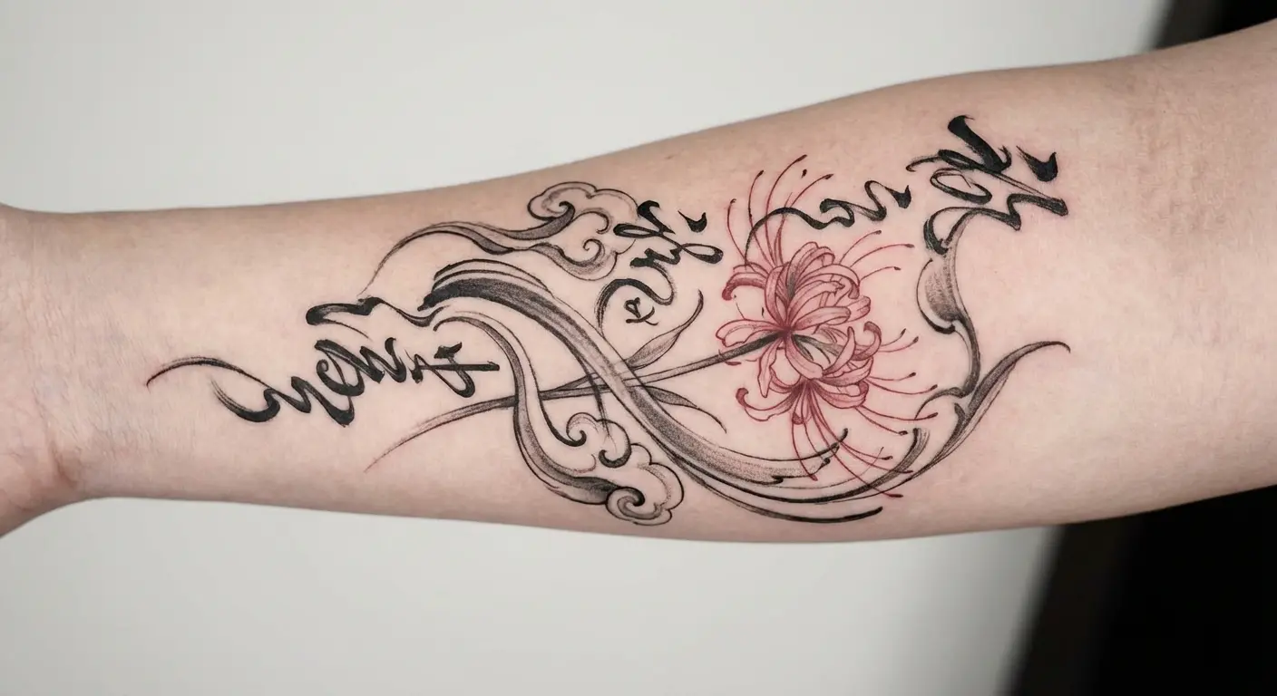 Spider lily with Chinese script integration