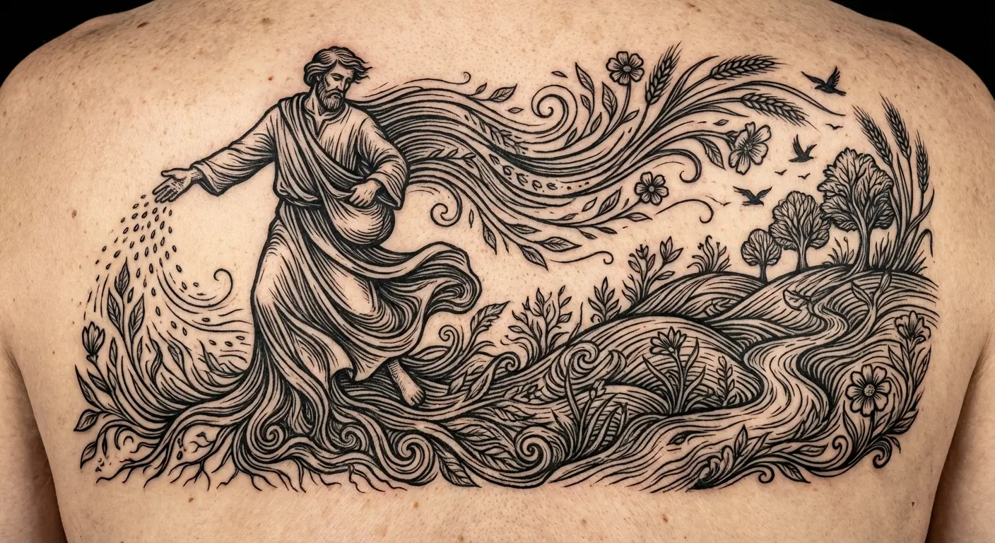 Parable imagery faith tattoo design