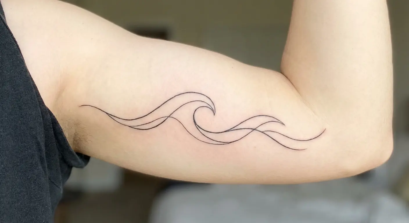Minimalist wave form tattoo on forearm