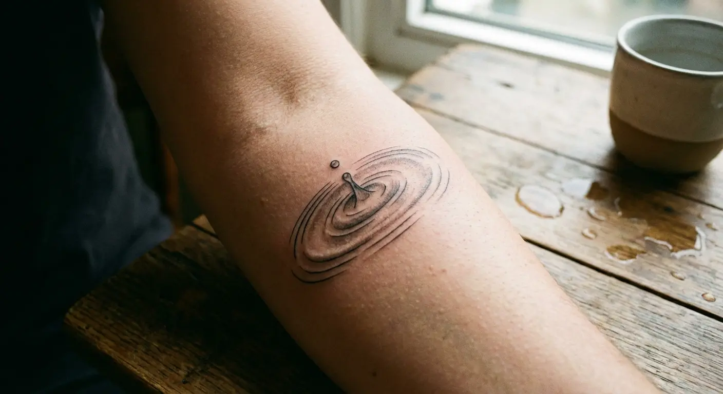 Ripple effect tattoo with expanding circles on wrist