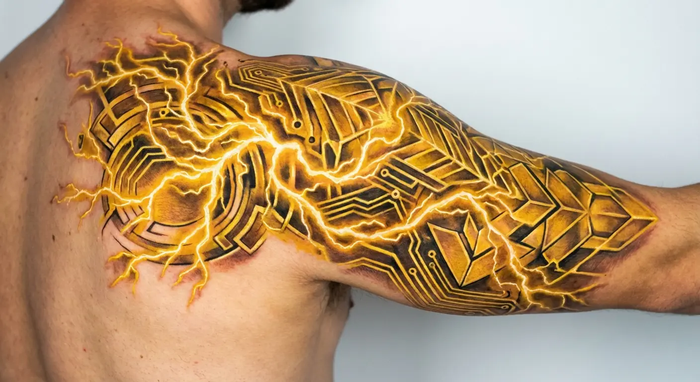 Abstract titan transformation lightning tattoo