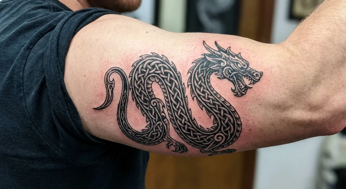 Celtic dragon with knotwork patterns