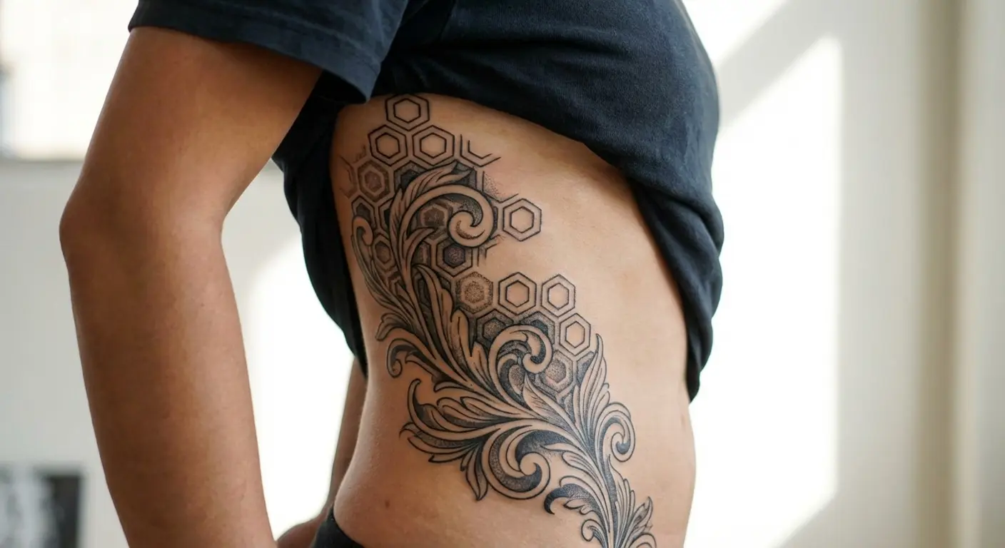 Organic geometry blend on side torso