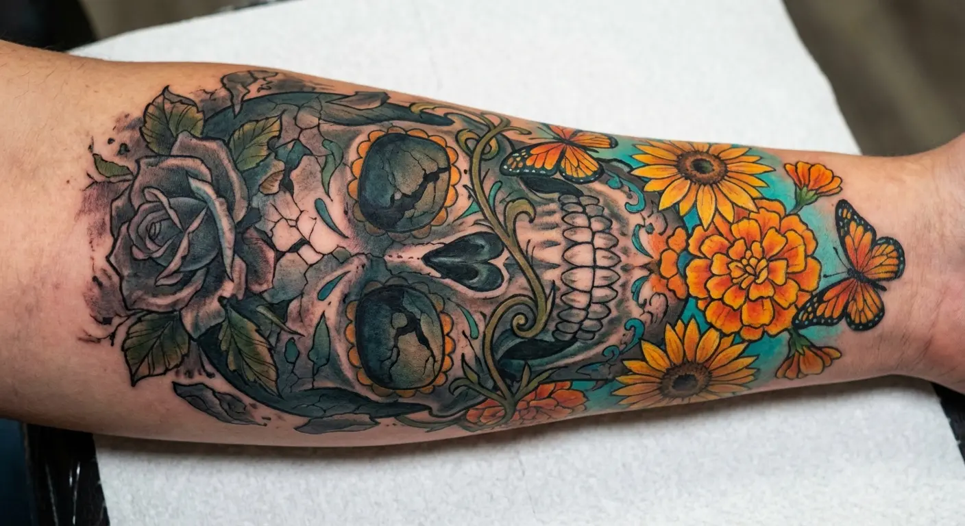 Sugar skull marking life transition