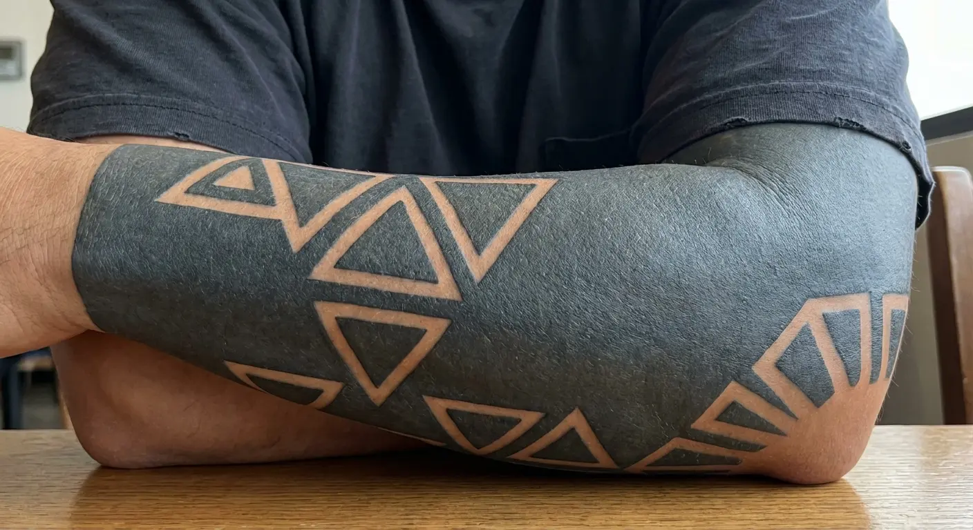 Geometric windows in blackout arm tattoo