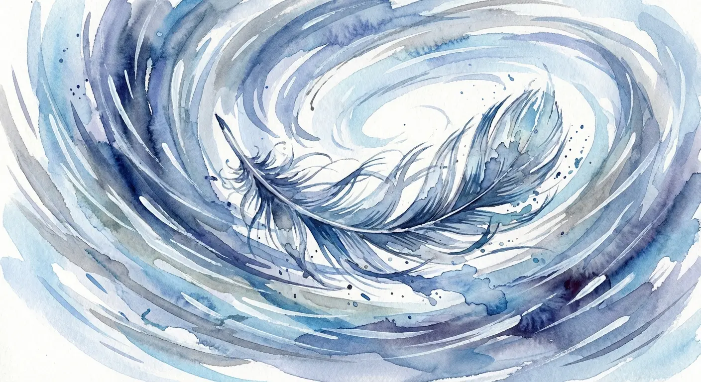 Spiraling feather tattoo design showing transformation