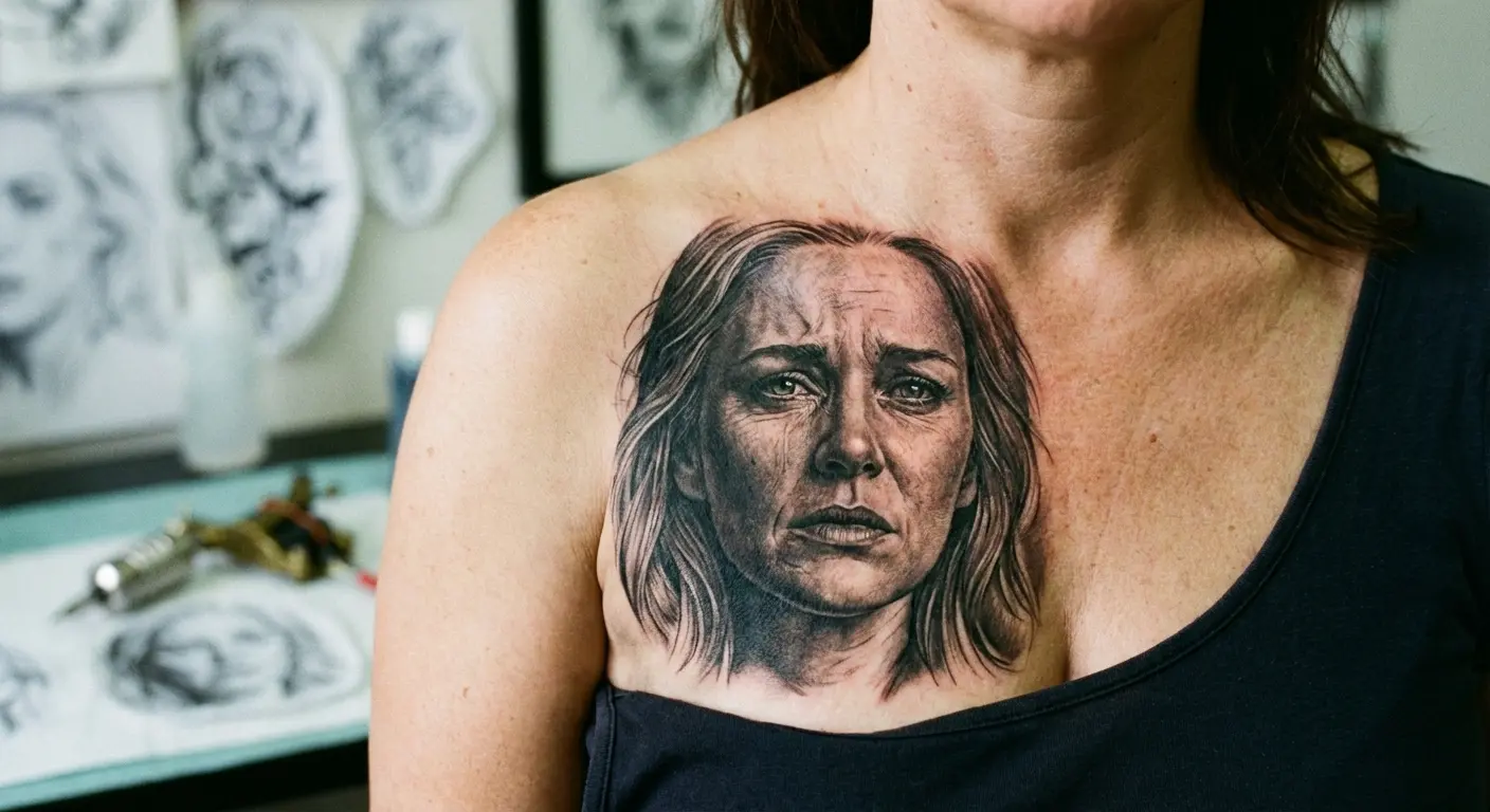 Portrait chest tattoo on woman
