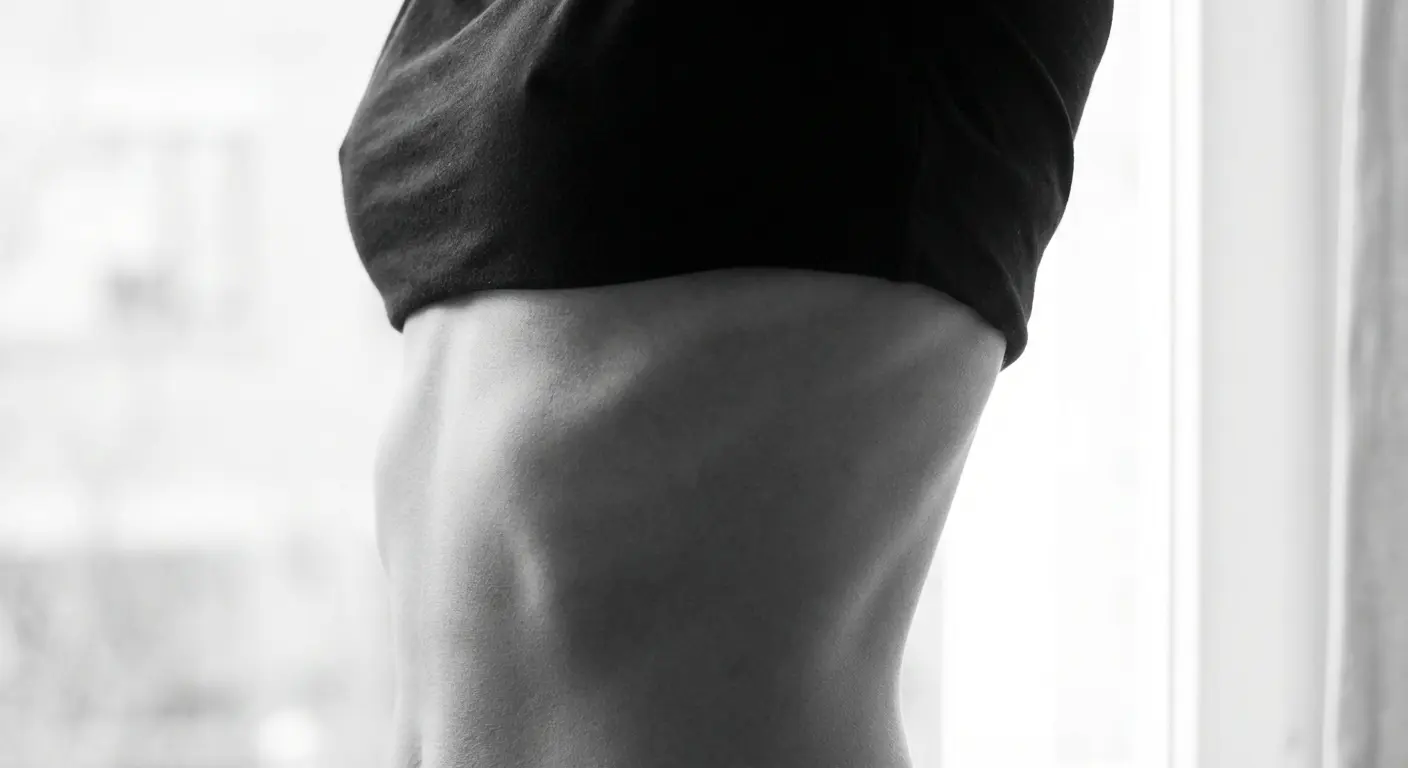 Minimalist line tattoo on ribcage