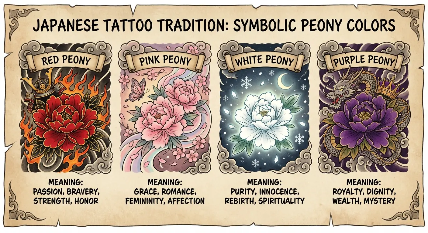 Bold peony with layered petals in traditional style