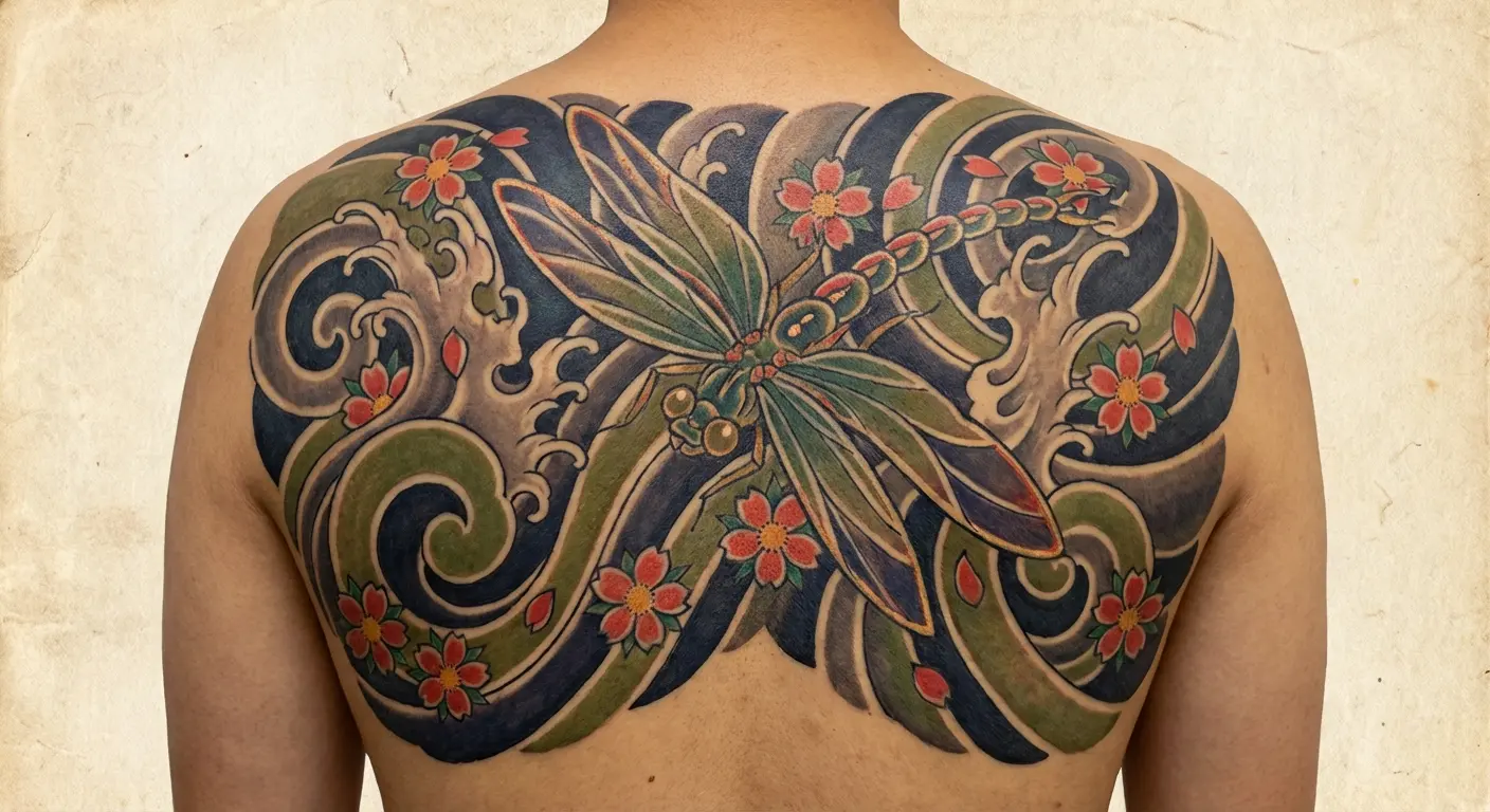 Traditional Japanese dragonfly tattoo design
