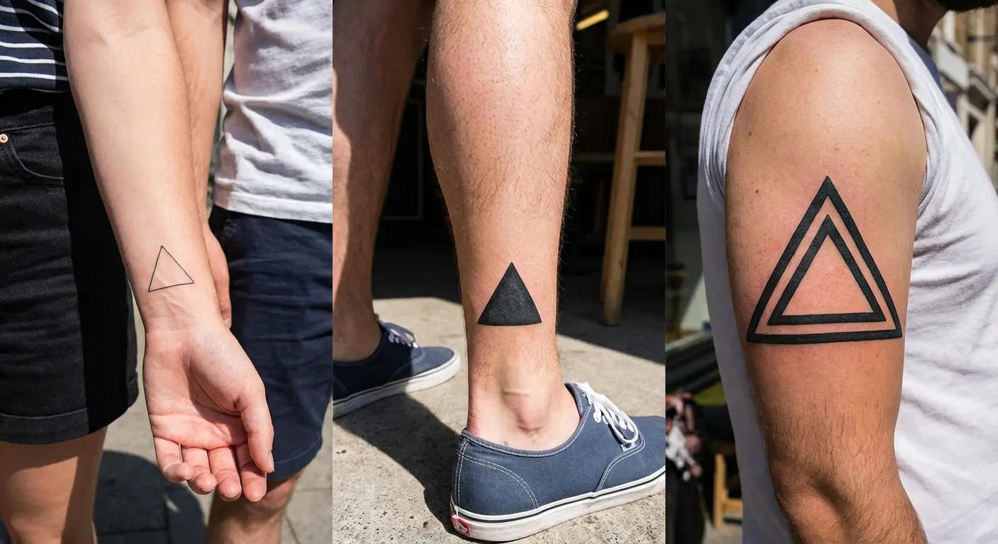 Bold upward triangle tattoo on chest