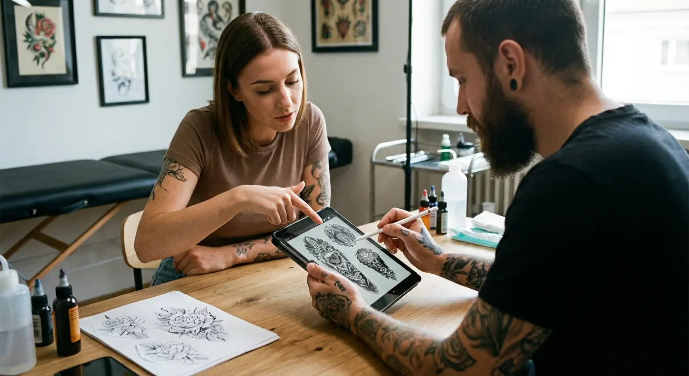 Custom praying hands tattoo design process