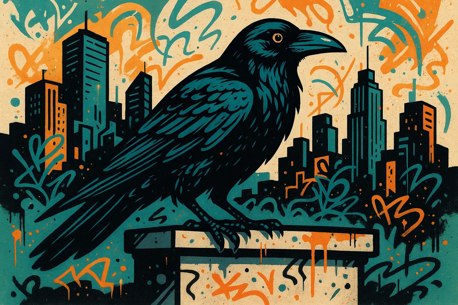 Urban raven tattoo design